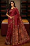 Tussar Semi Silk Floral Heritage Saree – Deep Maroon Floral & Paisley Saree