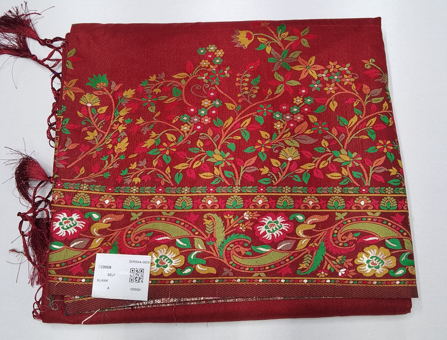 Tussar Semi Silk Floral Heritage Saree – Deep Maroon Floral & Paisley Saree