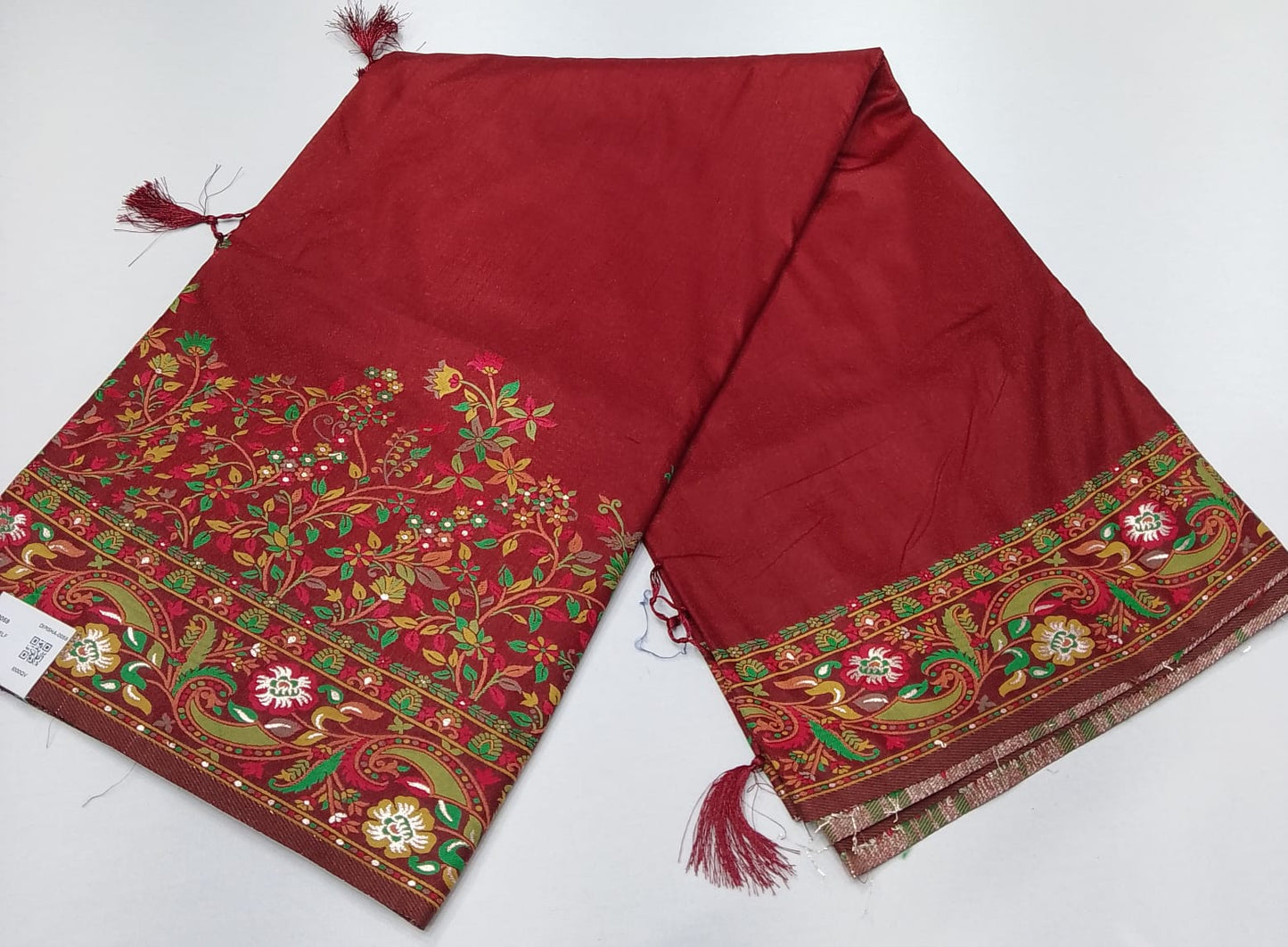 Tussar Semi Silk Floral Heritage Saree – Deep Maroon Floral & Paisley Saree