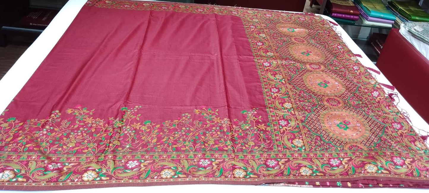 Tussar Semi Silk Floral Heritage Saree – Deep Maroon Floral & Paisley Saree