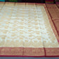 Ivory Cream Semi Silk Saree with Elephant Motifs & Rich Wine Zari Border