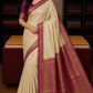 Ivory Cream Semi Silk Saree with Antique Gold Zari & Deep Magenta Border