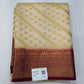 Ivory Cream Semi Silk Saree with Antique Gold Zari & Deep Magenta Border