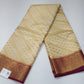 Ivory Cream Semi Silk Saree with Antique Gold Zari & Deep Magenta Border