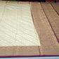 Ivory Cream Semi Silk Saree with Antique Gold Zari & Deep Magenta Border