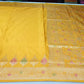 Mustard Yellow Satin Silk Saree with Gold Zari Paisley Motifs & Floral Border