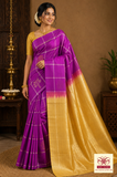 Pure Silk Handloom Soft Silk Saree in Magenta Purple with Antique Gold Pallu