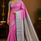 Pure Silk Handloom Soft Silk Saree in Candy Pink and Silver Grey