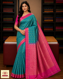 Turquoise Blue & Rani Pink Dual-shade Pallu Pure Silk Handloom Soft Silk Saree