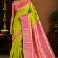 Pure Silk Handloom Soft Silk Saree in Lime Yellow and Baby Pink