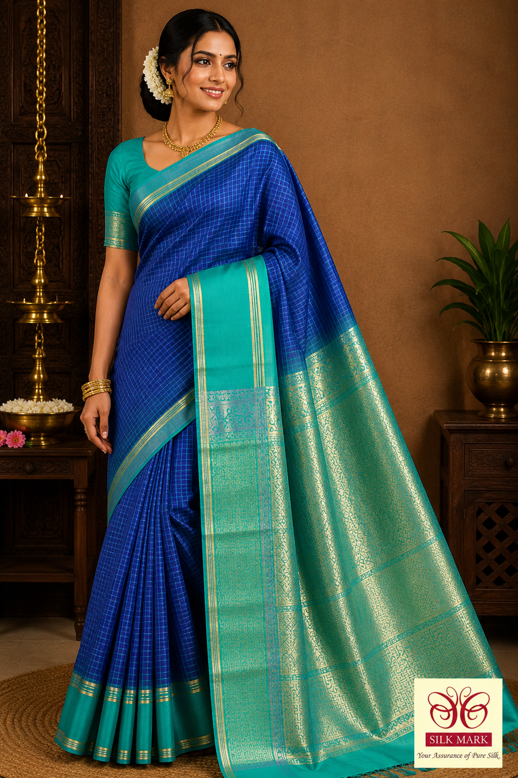 Royal Blue & Sea Green Pure Silk Handloom Soft Silk Saree