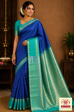 Royal Blue & Sea Green Pure Silk Handloom Soft Silk Saree
