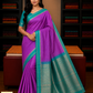 Orchid Purple & Aqua Green Pure Silk Handloom Soft Silk Saree