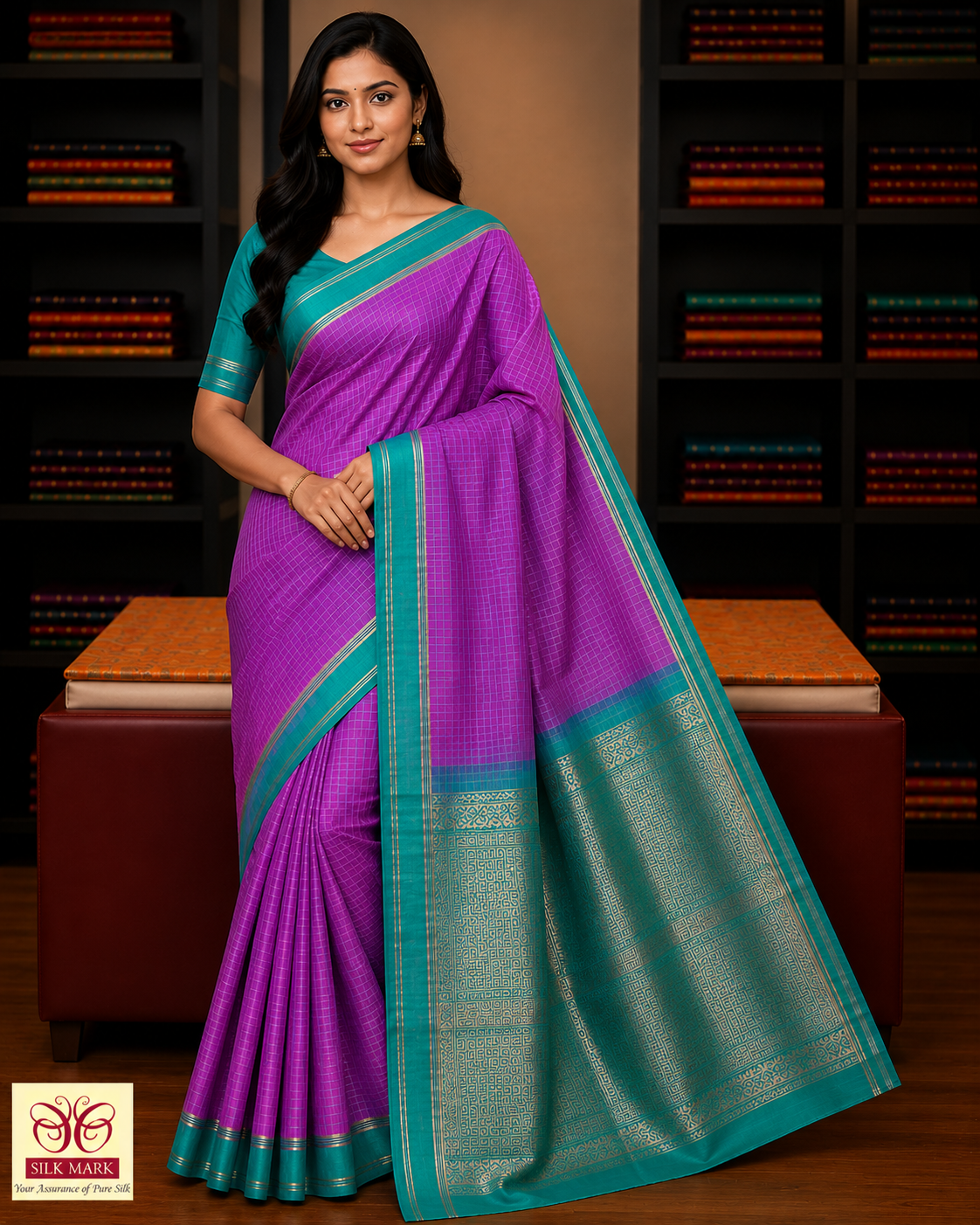 Orchid Purple & Aqua Green Pure Silk Handloom Soft Silk Saree