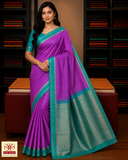 Orchid Purple & Aqua Green Pure Silk Handloom Soft Silk Saree