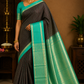 Pure Silk Handloom Soft Silk Saree in Coffee Brown with Aqua Green Zari Border & Pallu