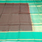 Pure Silk Handloom Soft Silk Saree in Coffee Brown with Aqua Green Zari Border & Pallu