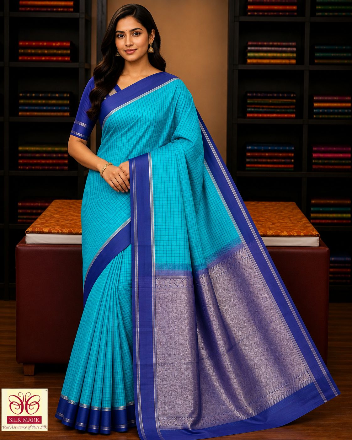 Blue with Purple Color Pure Silk Saree