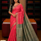 Pure Silk Handloom Soft Silk Saree – Tomato Red with Olive Green Zari Pallu