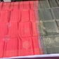 Pure Silk Handloom Soft Silk Saree – Tomato Red with Olive Green Zari Pallu