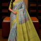Pure Silk Handloom Pochampally Ikkat Border Saree – Lime Green & Grey Floral Elegance