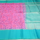 Pure Silk Handloom Pochampalli Ikkat Border Saree – Turquoise Blue & Pink