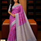 Pure Silk Handloom Pochampalli Ikkat Border Saree – Pink & Silver Grey Floral Elegance