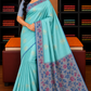 Pure Handloom Silk Pochampally Saree – Aqua Mint Green with Floral Ikat Grey Pallu