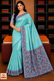 Pure Handloom Silk Pochampally Saree – Aqua Mint Green with Floral Ikat Grey Pallu