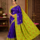 Pure Handloom Silk Pochampally Saree – Royal Purple with Lime Yellow Floral Ikat Pallu