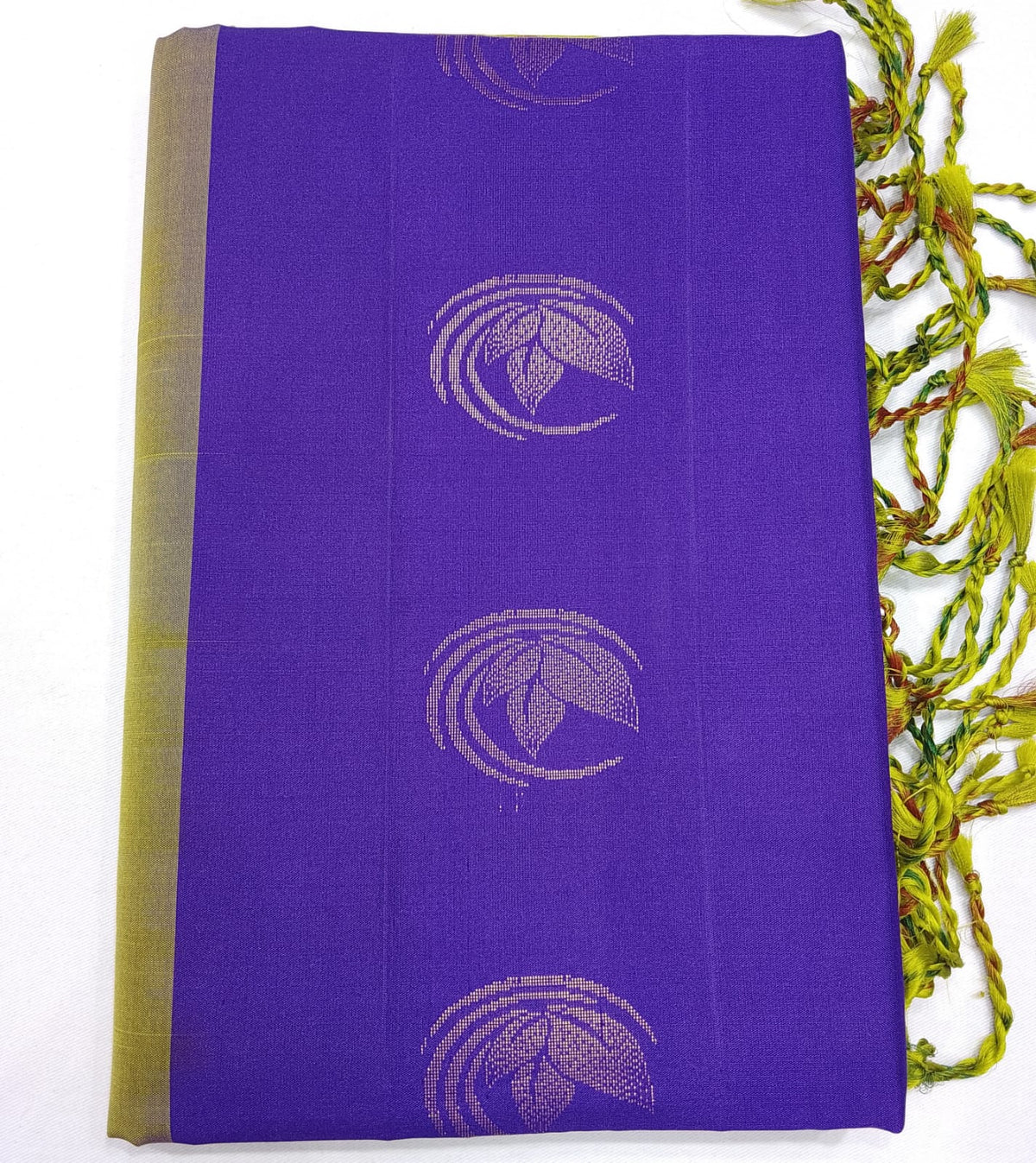 Pure Handloom Silk Pochampally Saree – Royal Purple with Lime Yellow Floral Ikat Pallu