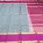 Pure Silk Handloom Soft Silk Saree – Mist Grey with Rani Pink Zari Pallu
