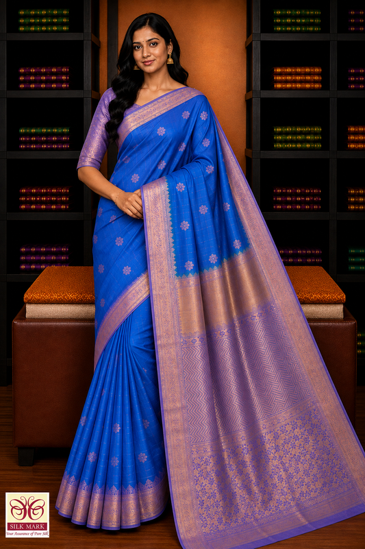 Pure Silk Handloom Soft Silk Saree – Sky Blue with Lavender Silver Zari Pallu