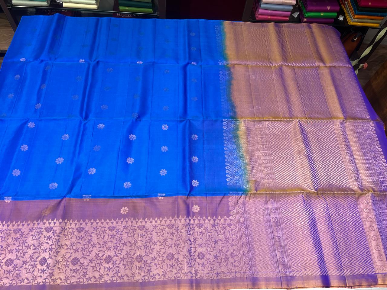Pure Silk Handloom Soft Silk Saree – Sky Blue with Lavender Silver Zari Pallu