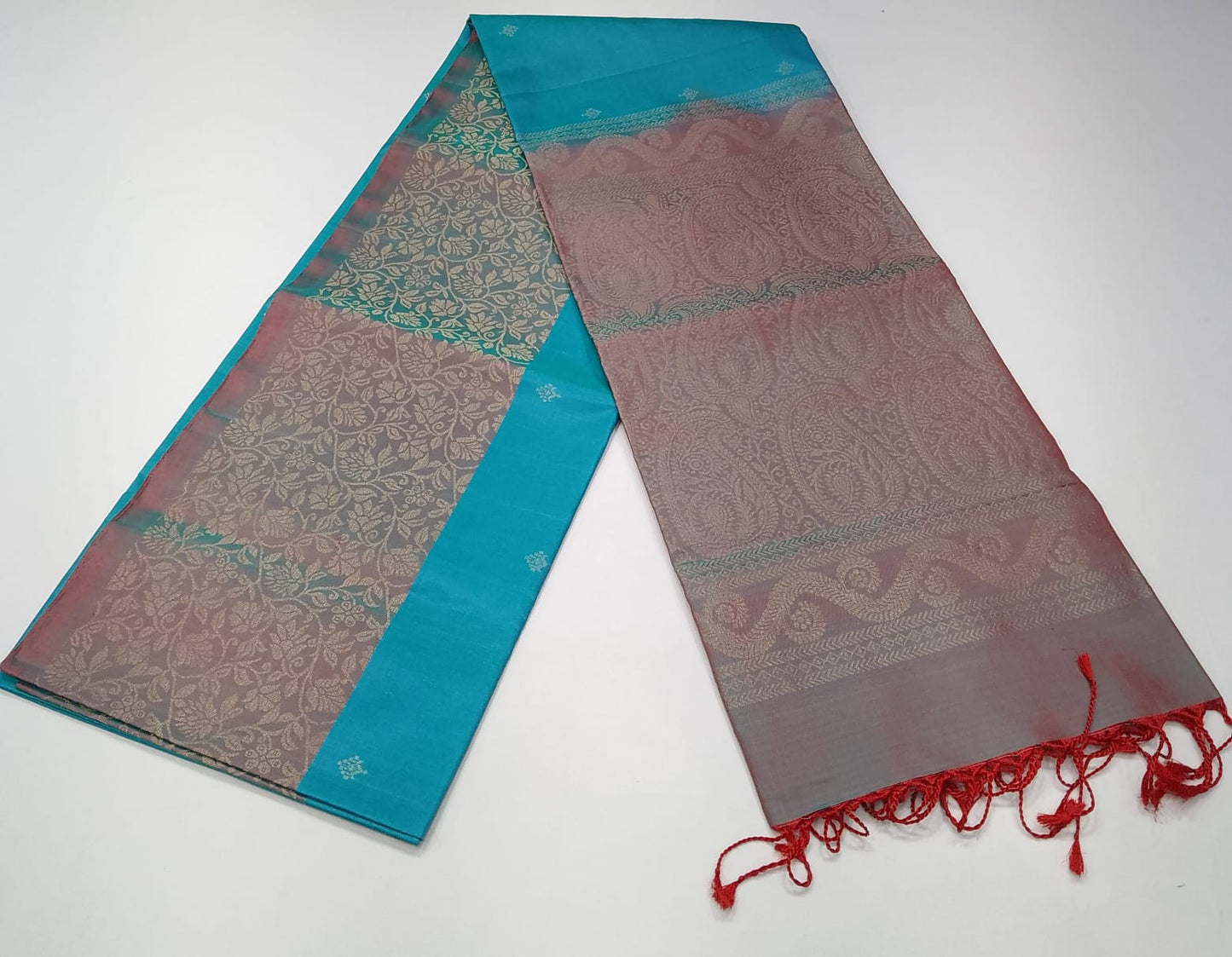 Pure Silk Handloom Soft Silk Big Border Saree – Turquoise Blue & Dusty Rose