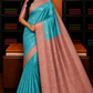 Pure Silk Handloom Soft Silk Big Border Saree – Turquoise Blue & Dusty Rose