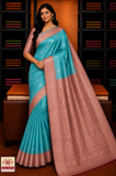 Pure Silk Handloom Soft Silk Big Border Saree – Turquoise Blue & Dusty Rose