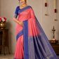 Pure Silk Handloom Soft Silk Saree – Coral Pink with Royal Blue Zari Border
