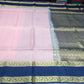 Pure Silk Handloom Soft Silk Saree – Baby Pink with Royal Blue Zari Border