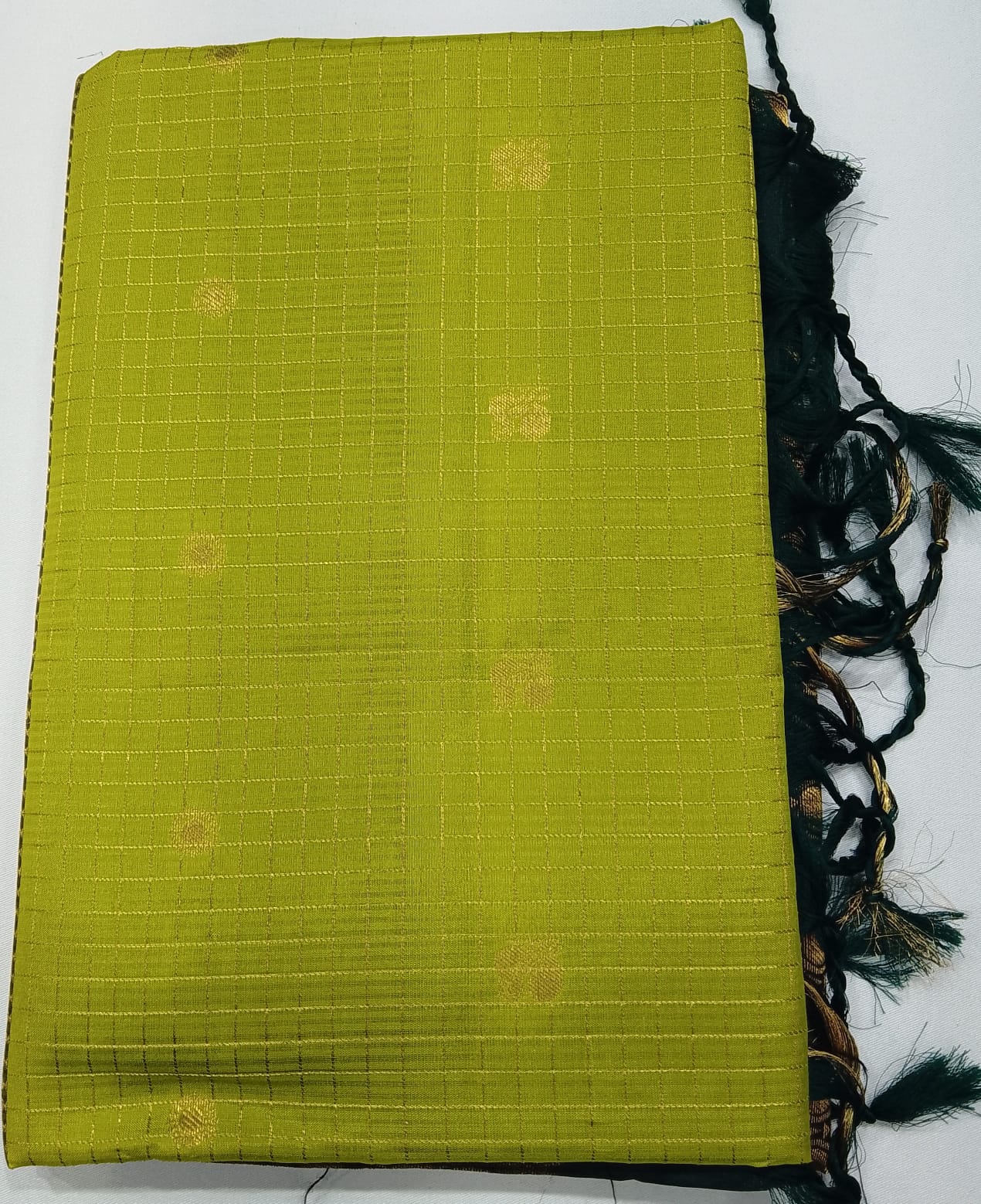 Pure Silk Handloom Softsilk Lime Green & Teal Zari Border Saree
