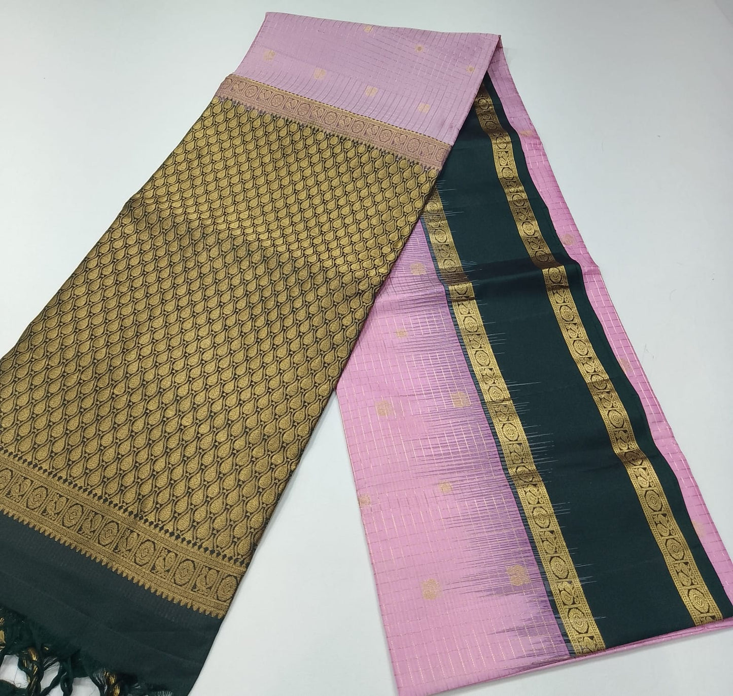 Pure Silk Handloom Softsilk Lavender & Deep Teal Zari Saree