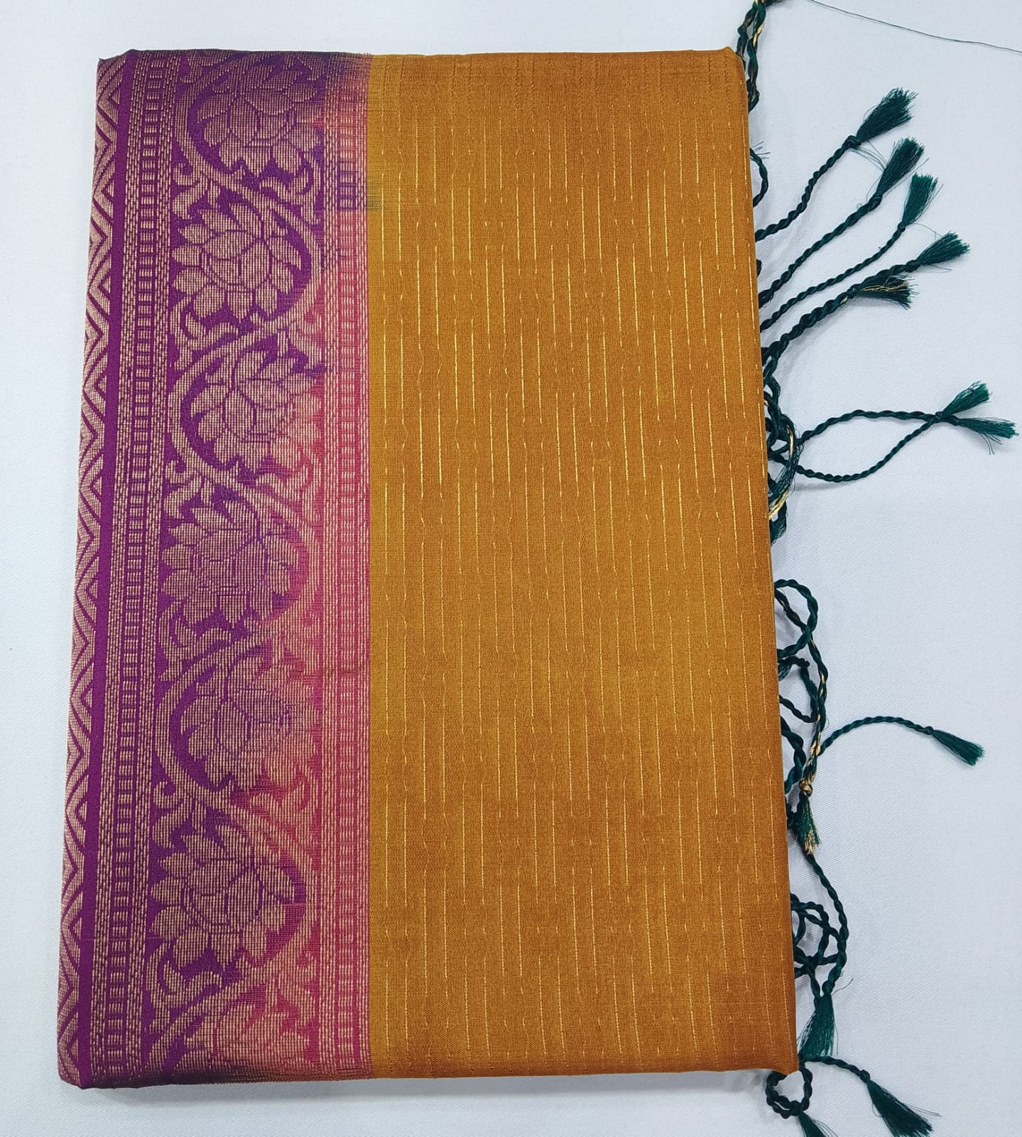 Pure Silk Handloom Softsilk Mustard Gold & Purple Zari Saree