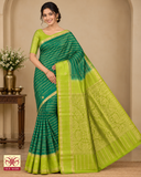 Pure Silk Handloom Soft Silk Bottle Green & Parrot Green Saree with Zari Checks