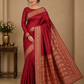 Satin Silk Saree – Deep Wine Maroon with Antique Gold Floral Zari