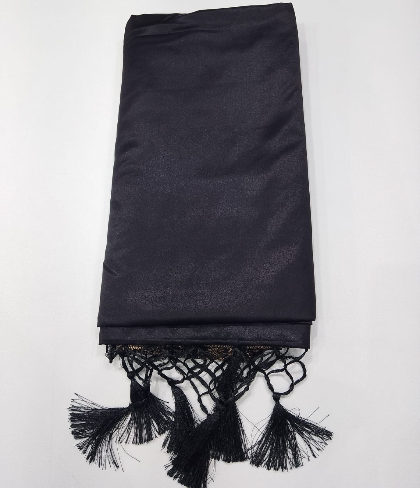 Satin Silk Saree in Charcoal Black with Multicolour Floral Pallu