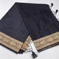 Satin Silk Saree in Charcoal Black with Multicolour Floral Pallu