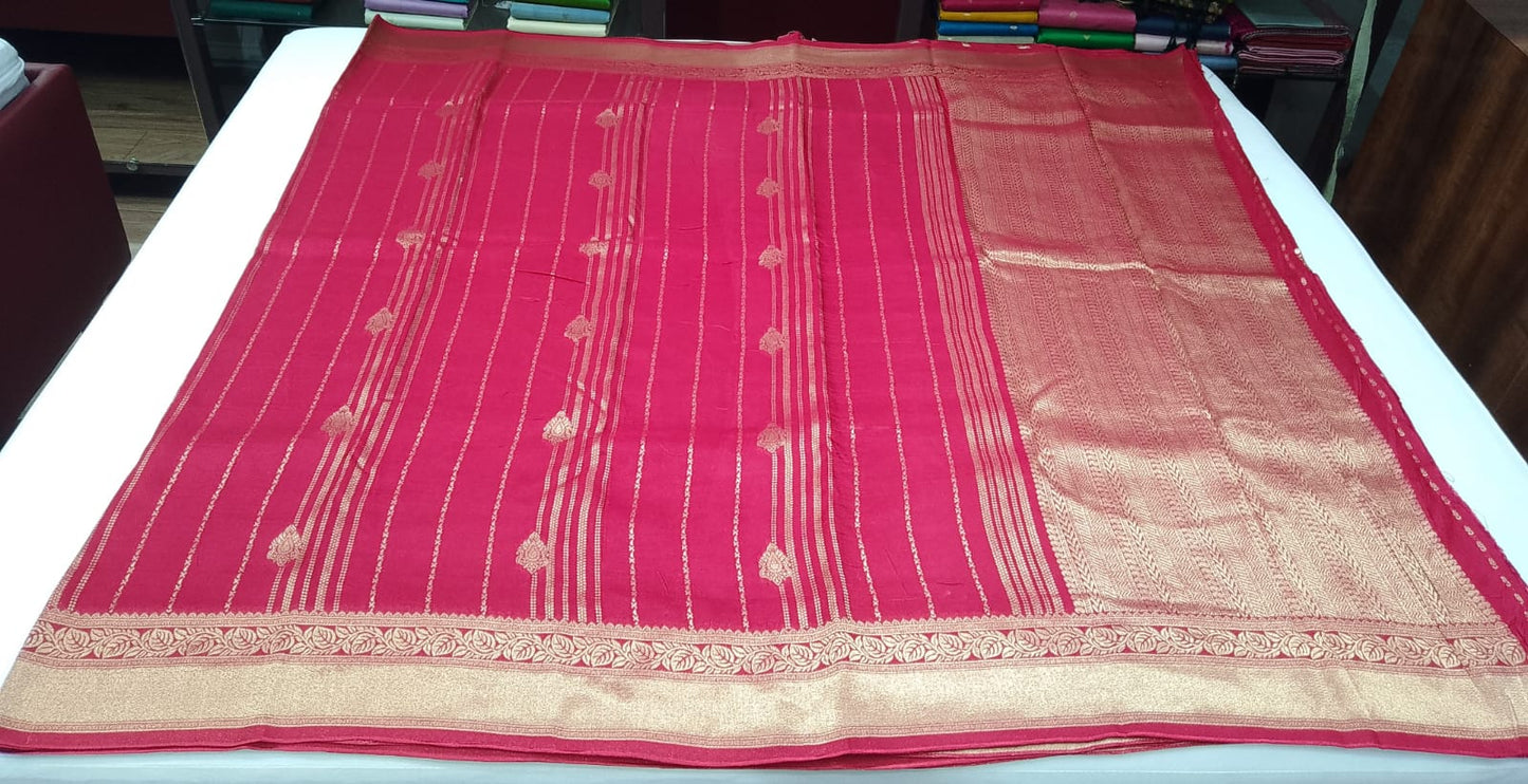 Semi Soft Silk Saree – Rani Pink with Antique Gold Zari Border