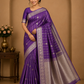 Elegant Purple Semi Soft Silk Saree with Gold Zari Stripes & Floral Border