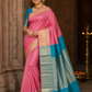 Pure Silk Handloom Kanjivaram Rose Pink & Turquoise Blue Saree with Rich Zari Border