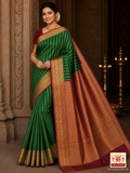 Pure Silk Handloom Kanjivaram Green & Maroon Saree with Rich Zari Border